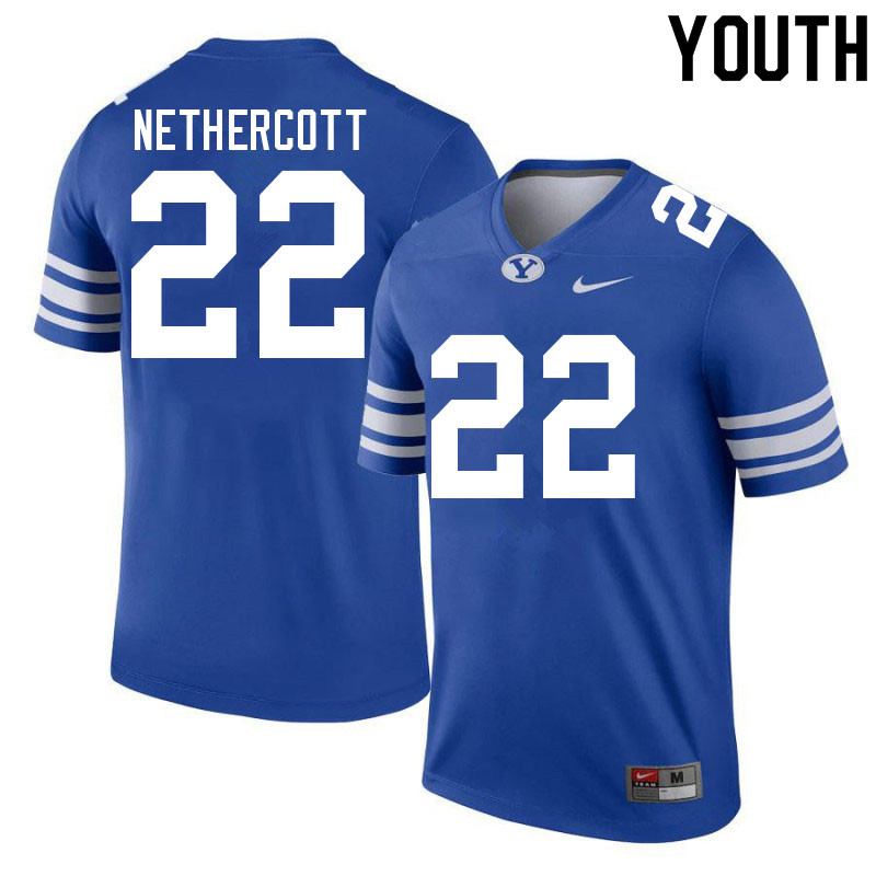 Youth #22 Nick Nethercott BYU Cougars College Football Jerseys Sale-Royal